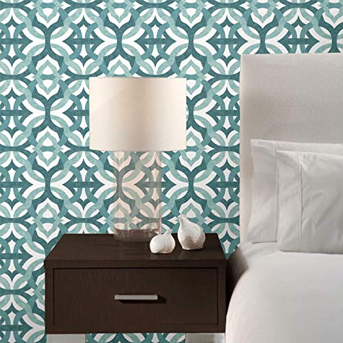 Waverly RMK11864RL Tipton Peel and Stick Wallpaper Teal and White, Teal, White, 45 x 574 cm - Image 4