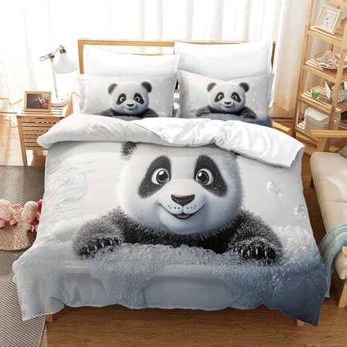 Parure de lit 3 pièces panda 135x200cm en microfibre hypoallergique - 3