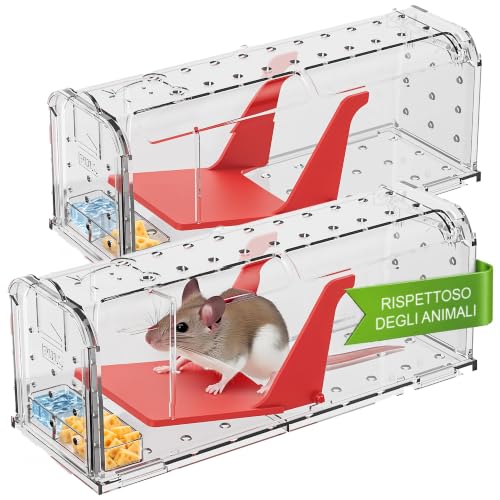 Roshield – 2 x Trappole umane per la cattura di topi (non adatte ai ratti), per uso interno ed esterno. Riutilizzabili, cattura rapida e altamente sensibile