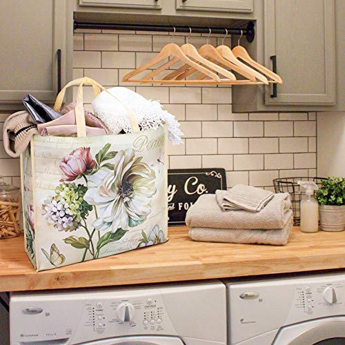 NymphFable-6-Pack-Grocery-Bags-Reusable-Butterfly-Dragonfly-Peony-Shopping-Bags-Washable-Foldable-Tote-Bag-50LBS