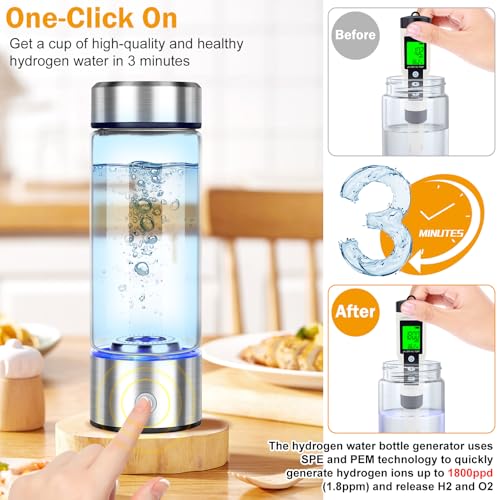 Upgrade Hydrogen Water Bottle, Hydrogen Water Generator with Advanced SPE PEM Technology, 420ml(14OZ) Hydro Water Machine, Portable Water Ionizer for Travel, Office, Fitness & Everyday Hydration