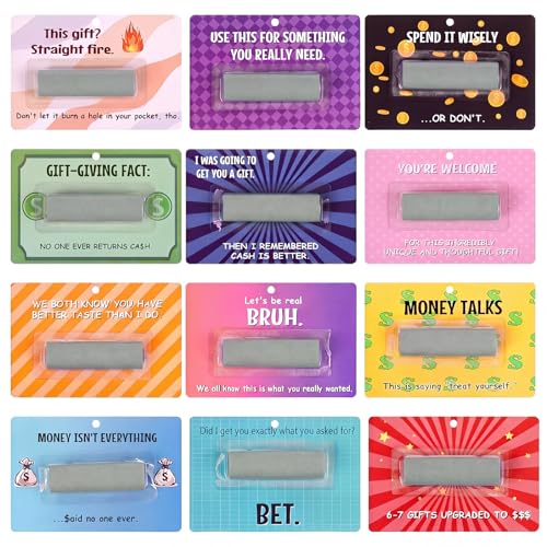 Tinlade 12 Pcs Funny Cash Gift Cards Money Holder Ornaments for Gifting Cash Checks Variety Fund Designs with Plastic Cover and Adhesive Birthday Holiday Gag Gifts for Men Women(Phrases Collage Style)