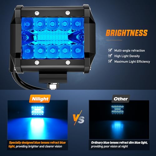 image for Nilight 4 inch LED Light Pod Blue Triple Row 2PCS 60W Flood Spot Combo