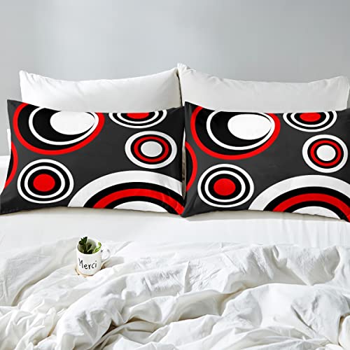 Abstract Geometric Swirls Comforter Cover,Black White Red Circles Duvet Cover For Boys Girls,Geometry Classic Pattern Bedding Set Home Room Decor,Polka Dot Abstract Art Bedspread Cover 3Pcs,Queen #TOP3