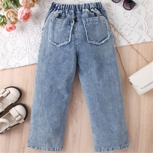Baby Girls Jeans Denim Butterfly Embroidery Elastic Wasit Wide Leg Baggy Pants Kids Little Cowgirl Clothes 1-8 Years3