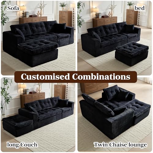 Image of ROXGOX Cloud Couches for Living Room, Modern Modular Sectional Sofa with L-Shape Chaise, Boneless Couch with Deep Seat, Plush Corduroy, No Assembly Required (Black)