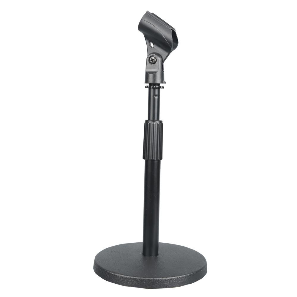 Compact Tabletop Microphone Stand -Mini Desktop Mount w/Height Adjustment 9’’ to 13’’ High & Universal M-6 Mic Holder-Solid Round Base for Home or Studio Use w/Lock Tight Clamp PMKSDT40, Black