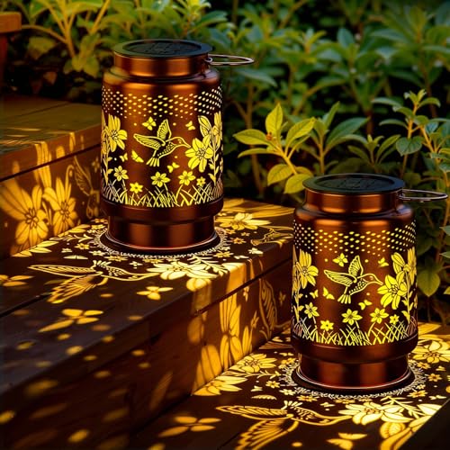 KagoLing Solarlampen für Außen, 2 Stück Kolibri Ausgehöhlte Metall Laterne IP65 Lampion Außen Wetterfest, Hängend Solarleuchten für Balkon deko, Garten, Terrasse als Weihnachtsgeschenke Frauen/Mama