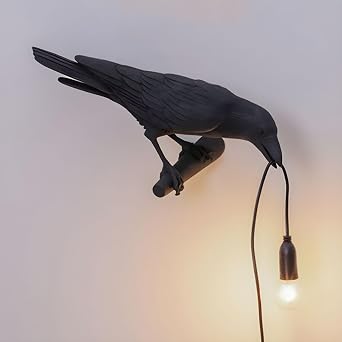 Artistic Resin Crow Light 1 Light Plug in Wall Lamp Fun Wall Light Fixtures Bedside Raven Lamps in BlackLeft