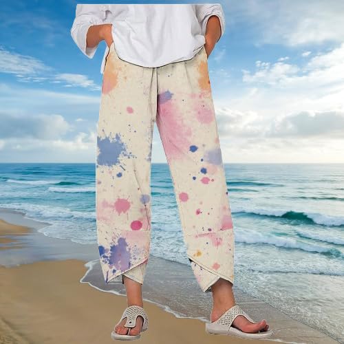 MARSVOVO Lightweight Pants for Summer Women High Waisted Loose with Pocket Wrap Cropped Tulip Women Pants Dressy Casual3