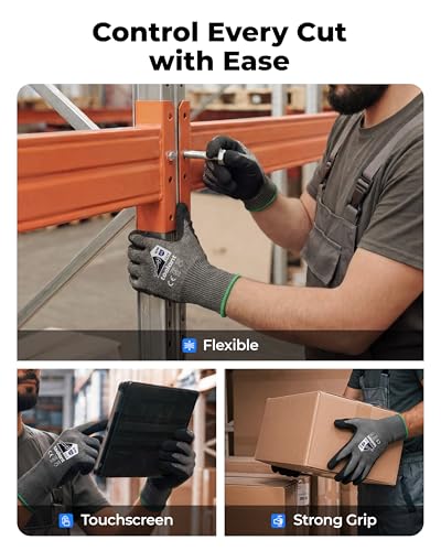Image of toolant ComfyCut A5 Cut Resistant Work Gloves, ANSI & EN388 Certified Protection with Second Skin Comfort, Fiberglass-Free, Touchscreen & Flexible Grip, for Woodworking, Warehouse, Assembly, X-Large