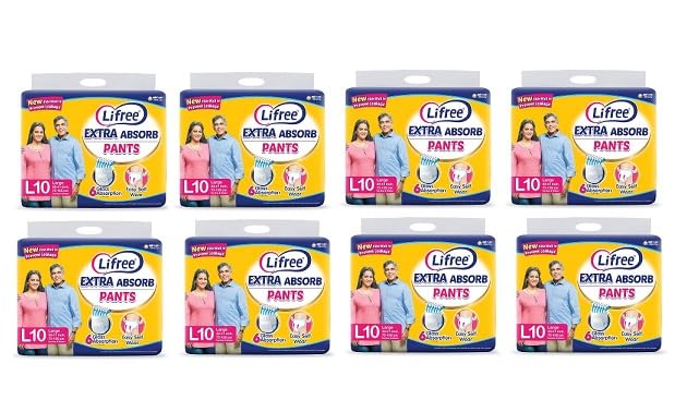 Lifree Extra Absorb Super Adult Diaper Pants Unisex, Large (L), 10 Pieces, Waist size (75-105 cm 30-41 Inches) (Pack of 8) (B0CVL9JVH2) Amazon Price History, Amazon Price Tracker