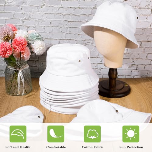 Image of Sureio Washed Cotton Bucket Hats Bulk for Women Men Wide Brim Summer Cap Unisex Beach Fishing Hat for Adult Outdoor, Plain