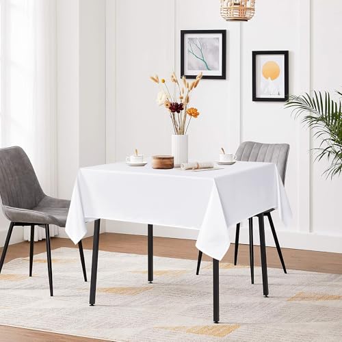 Image of sancua White Square Tablecloths 60x60 Inch Table Cloth, 2 Pack | For Square or Round Tables, Washable Polyester Fabric Cover for Dinner, Holiday Party, Decorative Display Tables