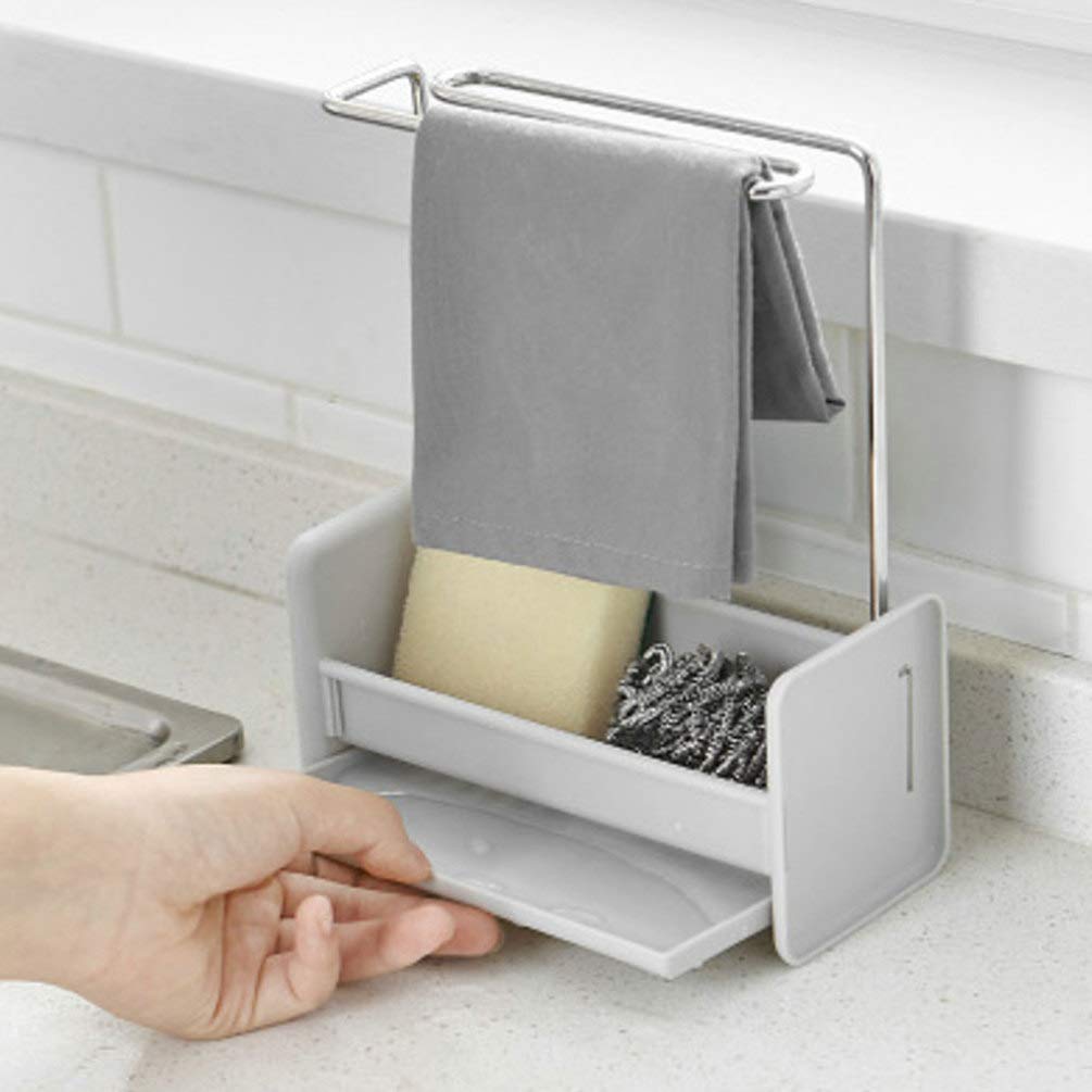 1 PC Stainless Steel Sink Kitchen Sponge Holder with Dishcloth Drying Rack Kitchen Rag Stand for Household Countertop Supplies