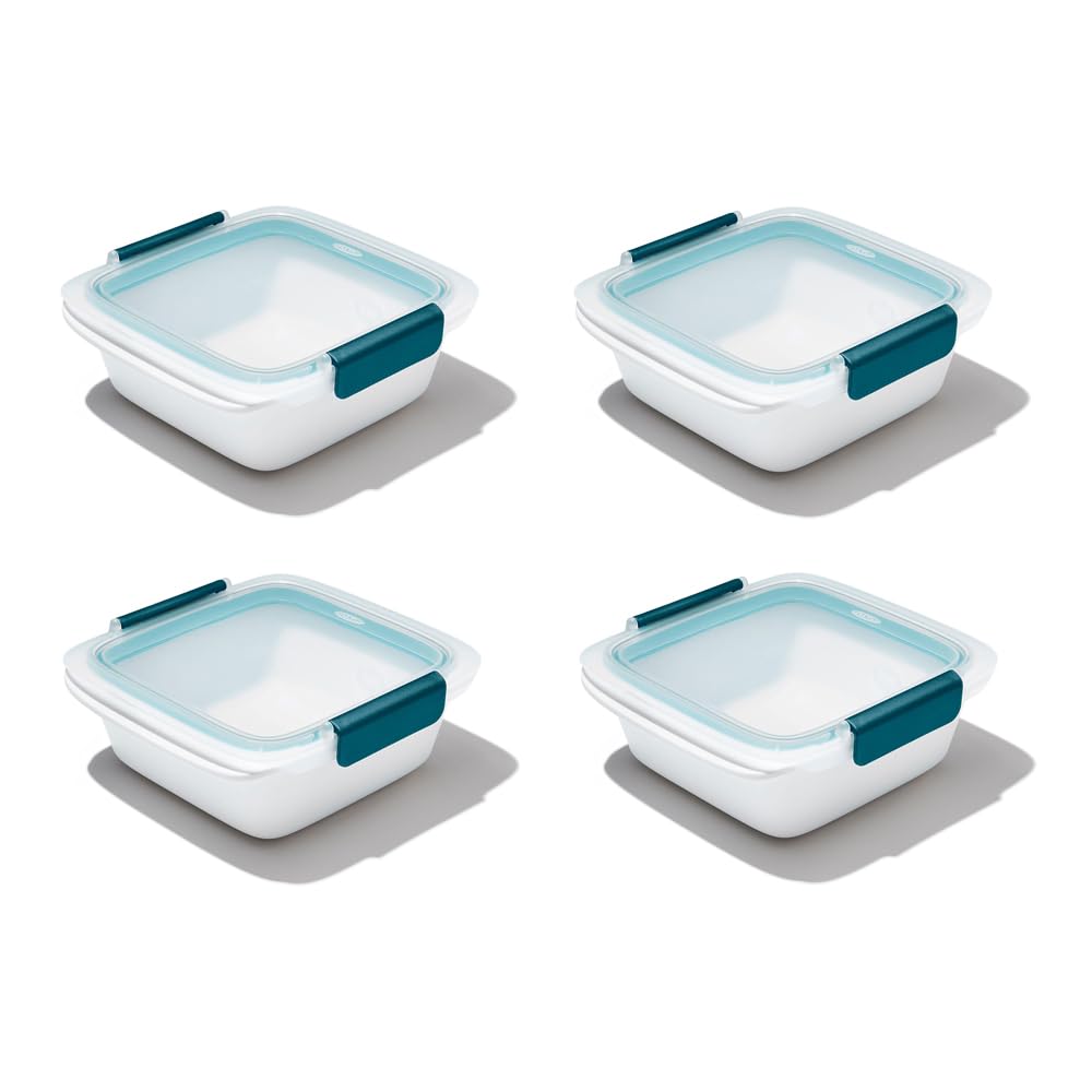 OXO Good Grips Prep & Go - Recipiente para sándwiches y sobras, 4,3 tazas/1,02 l, almacenamiento de alimentos a prueba de fugas para sándwiches y sobras, paquete de 4