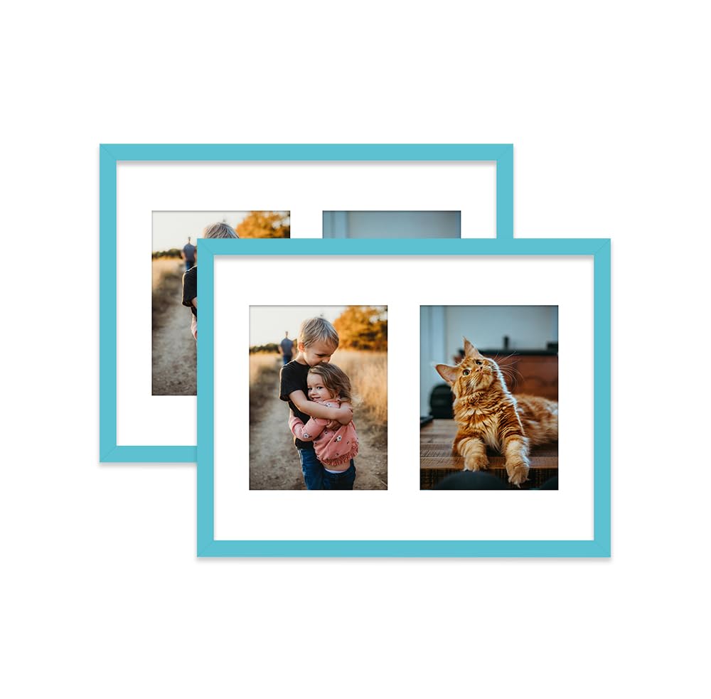 Turquoise Multi Photo Frame - Holds 2 x 8x6 Pictures, Family Collage Picture Frame for Wall Display, 16x12 Frame size, Set of 2