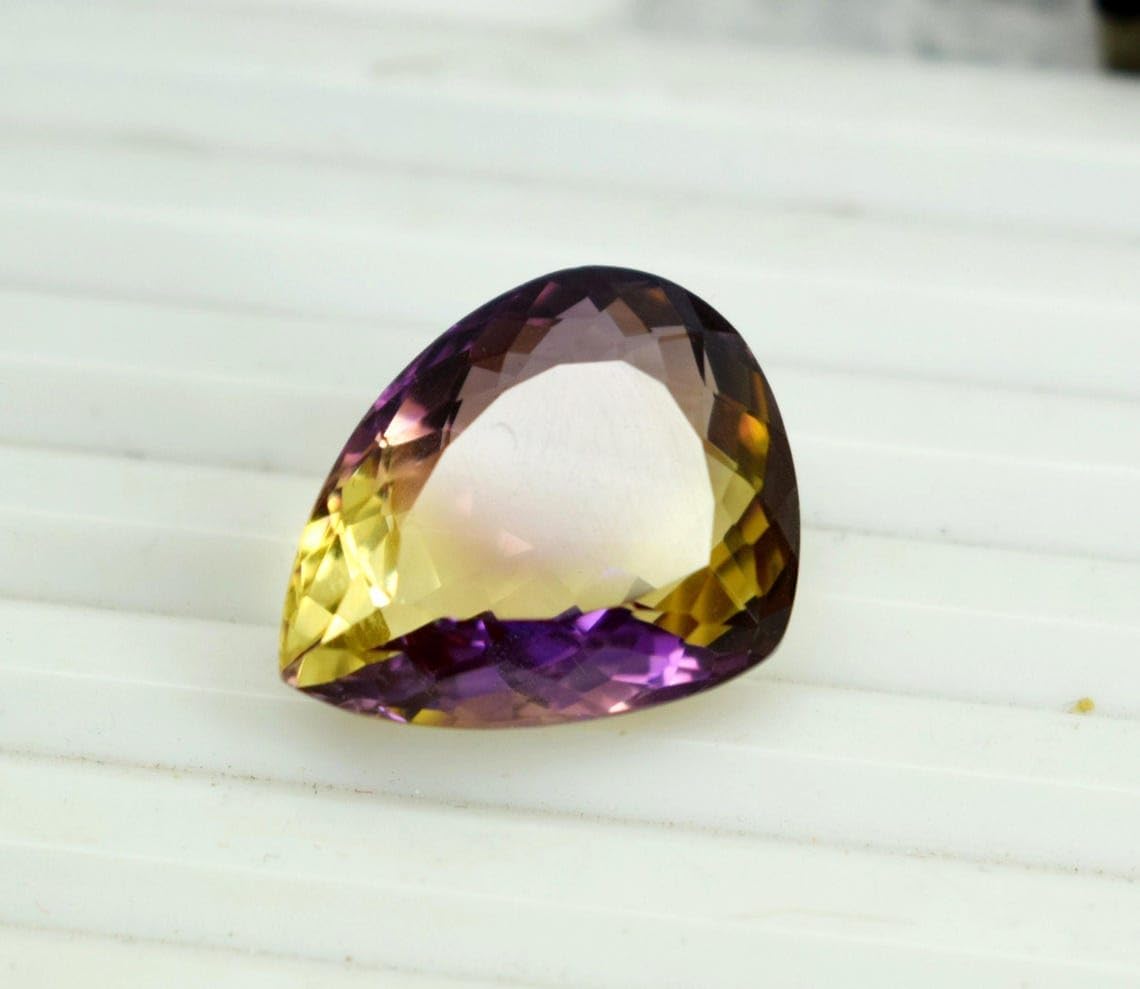 19ct Natural Ametrine – Certified Pear Cut Bi-Color Gemstone from Bolivia | Loose Faceted Stone for Custom Jewelry & Chokers