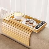 Bestjing Bamboo Sofa Arm Rest Tray Table for Couch - 2-in-1 Couch Arm Table with Be Slide Detachable Tray - Anti-Slip Foldable Sofa Armchair Caddy for Drinks Cup Cellphone TV Remote Snacks (Bamboo)