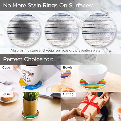 Image of The Better Home Coaster Set of 6 | Ceramic Drink Coasters with Cork Steel Holder | Dining Table Decor Accessories for Cups, Coffee Mugs, and Glasses | Attractive Multicolor Design