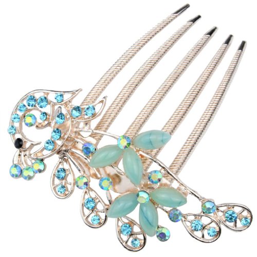 niceEshop(TM) Retro Fashion Colorfull Rhinestone Elegant Peacock Tuck Comb,Blue