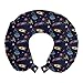 ABAKUHAUS Extraterrestre Cojín de Viaje para Soporte de Cuello, Estrellas Cohetes y Planetas, Viajes Siestas Leer Mirar TV, 30x30 cm, Multicolor