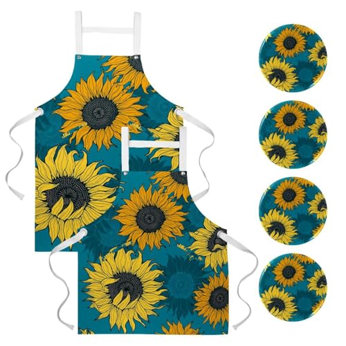 Tablier de cuisine motif tournesols multicolore One Size avec broches