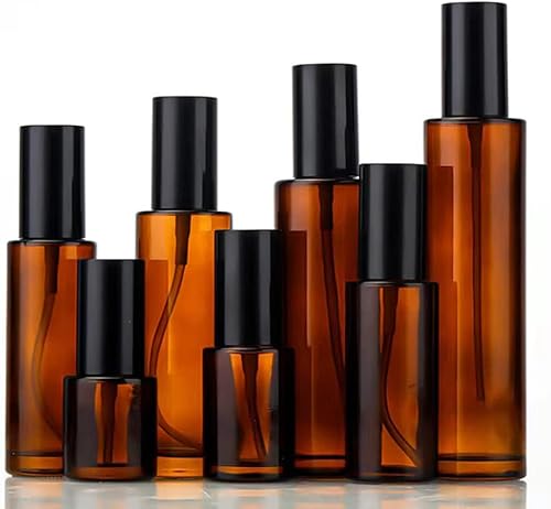 Miniatura 9 de 2 botellas vacías rellenables de loción de vidrio ámbar de 4.1 fl oz/4 onzas con dispensador de jabón, frascos con tapa negra para base, crema de