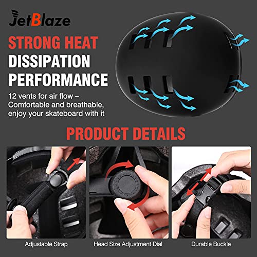 JetBlaze Skate Helmet, Climbing Helmet, Skateboard Helmet, Bike Helmet, Rollerblading Helmet, Scooter Helmet for Kids, Youth, Women, Men (Black, M) - Thumbnail 3