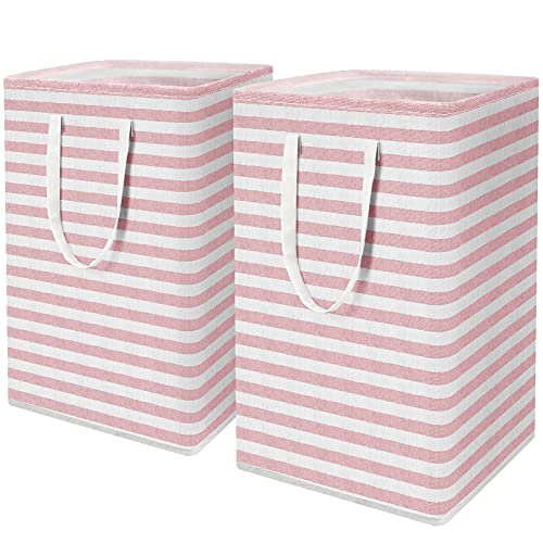 Image of WISELIFE 2-Pack Laundry Hamper 75L Collapsible Large Laundry Baskets with Easy Carry Handles Freestanding Waterproof Clothes Hamper Storage Basket for Toys Clothes Organizer - 24.4" (H), Pink