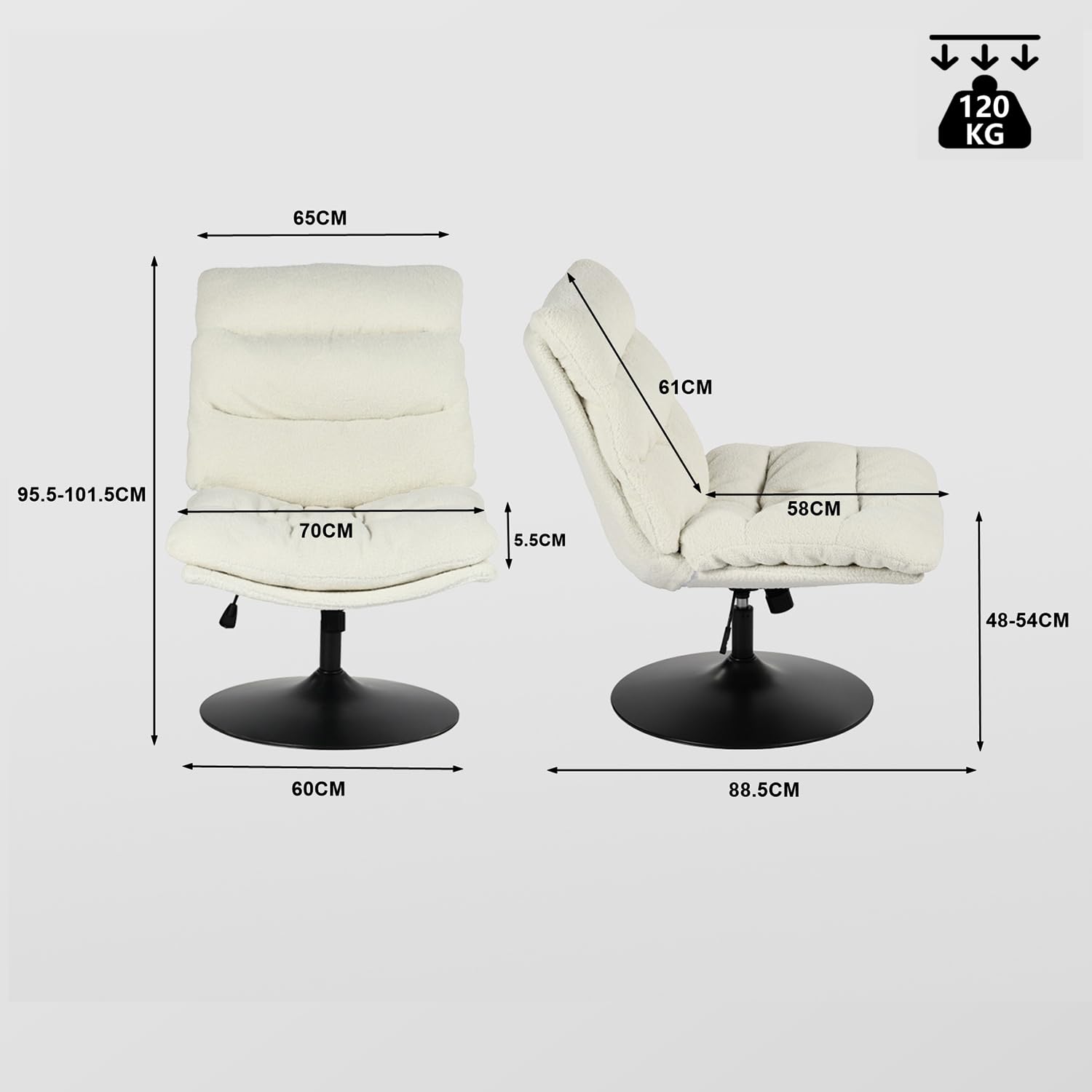 MEUBLE Cosy Sillón Giratoria 360° Butaca de Salón Función de Inclinación con Asiento Grueso Respaldo sin Reposabrazos en Tela de Bucle Blanco