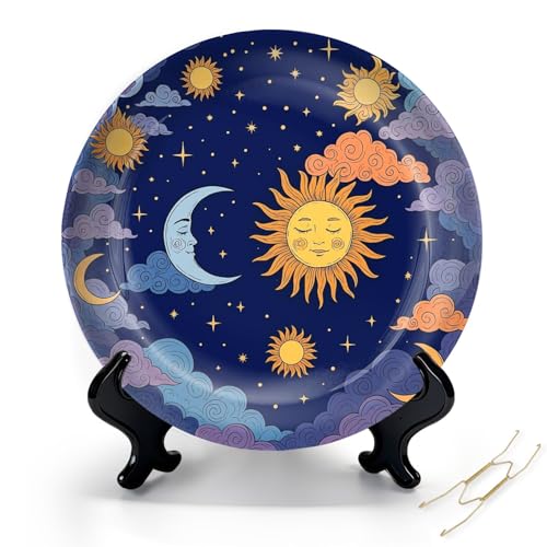 FUIENCFKE Decorative Plates for Display 10" Whimsical Sun Moon Clouds