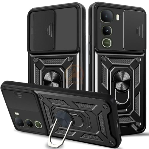 Image of Armor Bumper Back Cover Case for Vivo Y400 5G Rotating Camera Cover, Ring Holder & Kickstand | Heavy Duty & 360 Degree Protection Vivo Y400 5G Back Cover (Black)