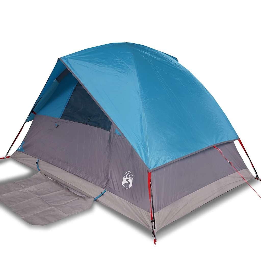 Tenda da campeggio a cupola per 4 persone, blu impermeabile, con attacco E, facile da montare, traspirante, resistente tessuto in poliestere per attività all'aperto e tempo libero