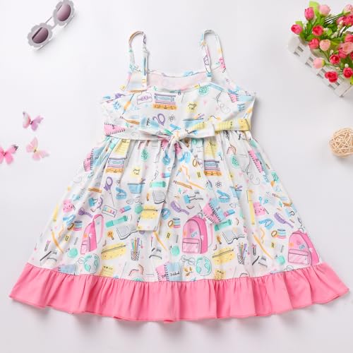 AWIBMK Kids Girls Back to School Dress Adjustable Spaghetti Straps Pencil Book Ruffle Kindergarten Dresses with Pockets4