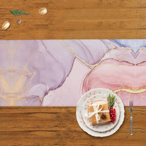 Chemin de table en lin marbre violet pour votre décoration de Noël