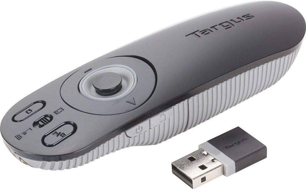 Targus Bluetooth Wireless Presentation Clicker Laser Pointer for Meetings and PowerPoint – Comes with USB Dongle, 50 Foot Range (AMP16US)