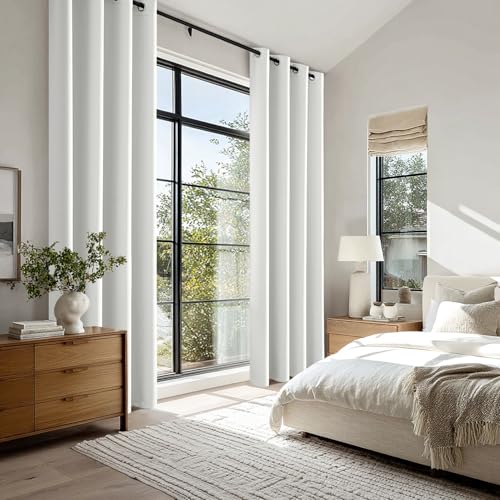 EMEMA Verdunklungsvorhänge mit Ösen 2er 140x260cm Weiß Blickdicht Gardinen – Ansicht 6