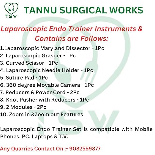 Image of TSW Laparoscopic Endo Trainer with Complete Set | Body Shape Endotrainer | Skill Development and Surgery Training | Laparoscopy Endoscopy Surgery Surgical Instrument