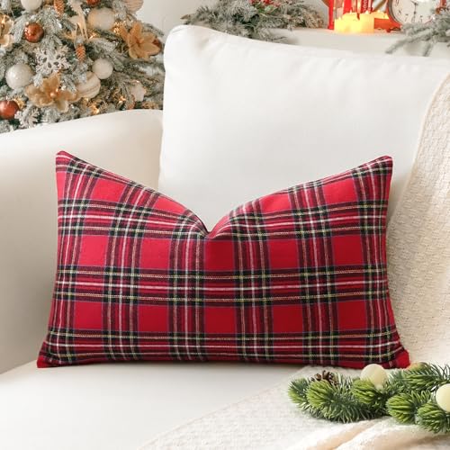 Sungeek 1 Stück Weihnachten Schottisches Karo Kissenbezug, Plaid...