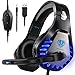 Cuffie da gioco per PS4 Cuffie per PC Xbox One con microfono LED a cancellazione di rumore sull'orecchio Compatibile con giochi per Nintendo Switch Laptop Mac PS3 (nero blu)
