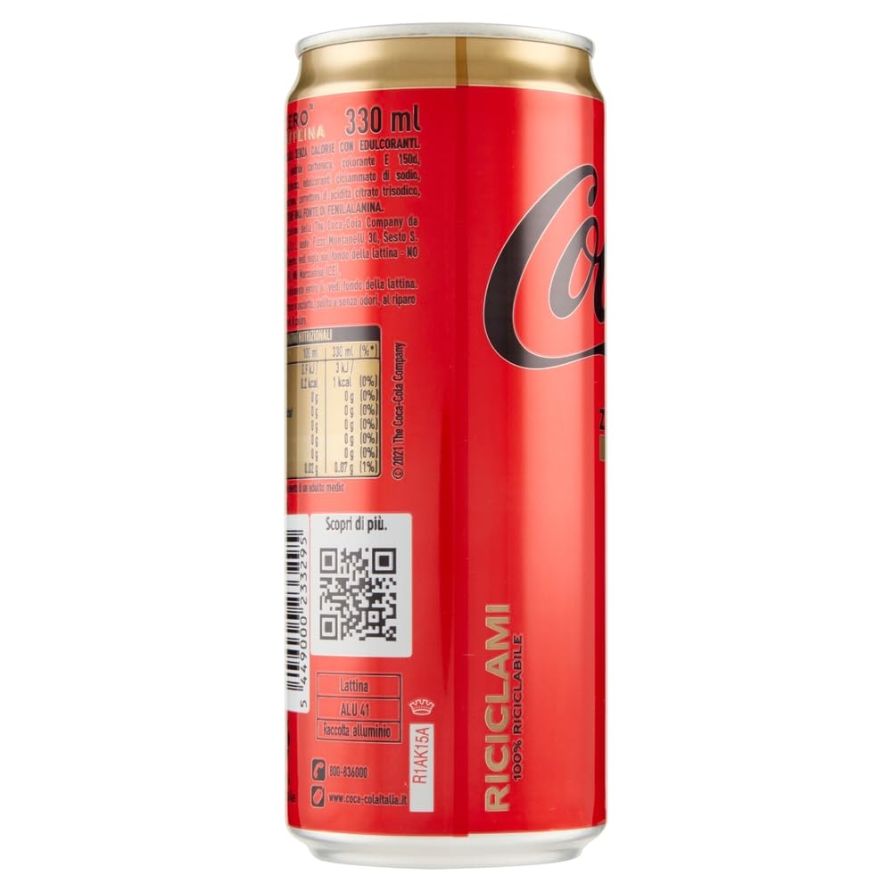 Italian Gourmet Cola Zero Zucker Zero Koffein 48x330ml Erfrischungsgetränk | Zuckerfrei und koffeinfrei für Alltag und Party, Nettomenge 15,84L