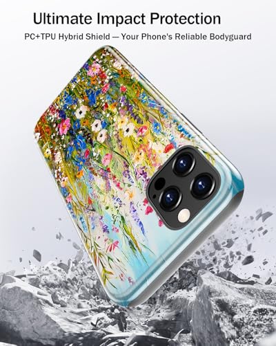 Image of Goodon for iPhone 12 Pro Case /iPhone 12 Case Cute - Wireless Charging Compatible - Dual-Layer Hard Shell + Silicone Cover - Protective Phone Case, Trendy Designs for Women - Wildflowers Painting
