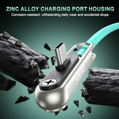 Image of Verilux PD 240W 2 in 1 Type C Cable Fast Charging with Stand, 3.9Ft Right Angle C Type Charger Cable with 480MBPS Data Transfer for iPhone 17 /17 Pro /17 Pro Max /16 /15, Galaxy S25 /S24, Blue-green