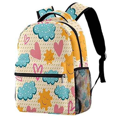 Sac à dos de voyage avec porte-bouteille enfant fille garçon motif nuages roses