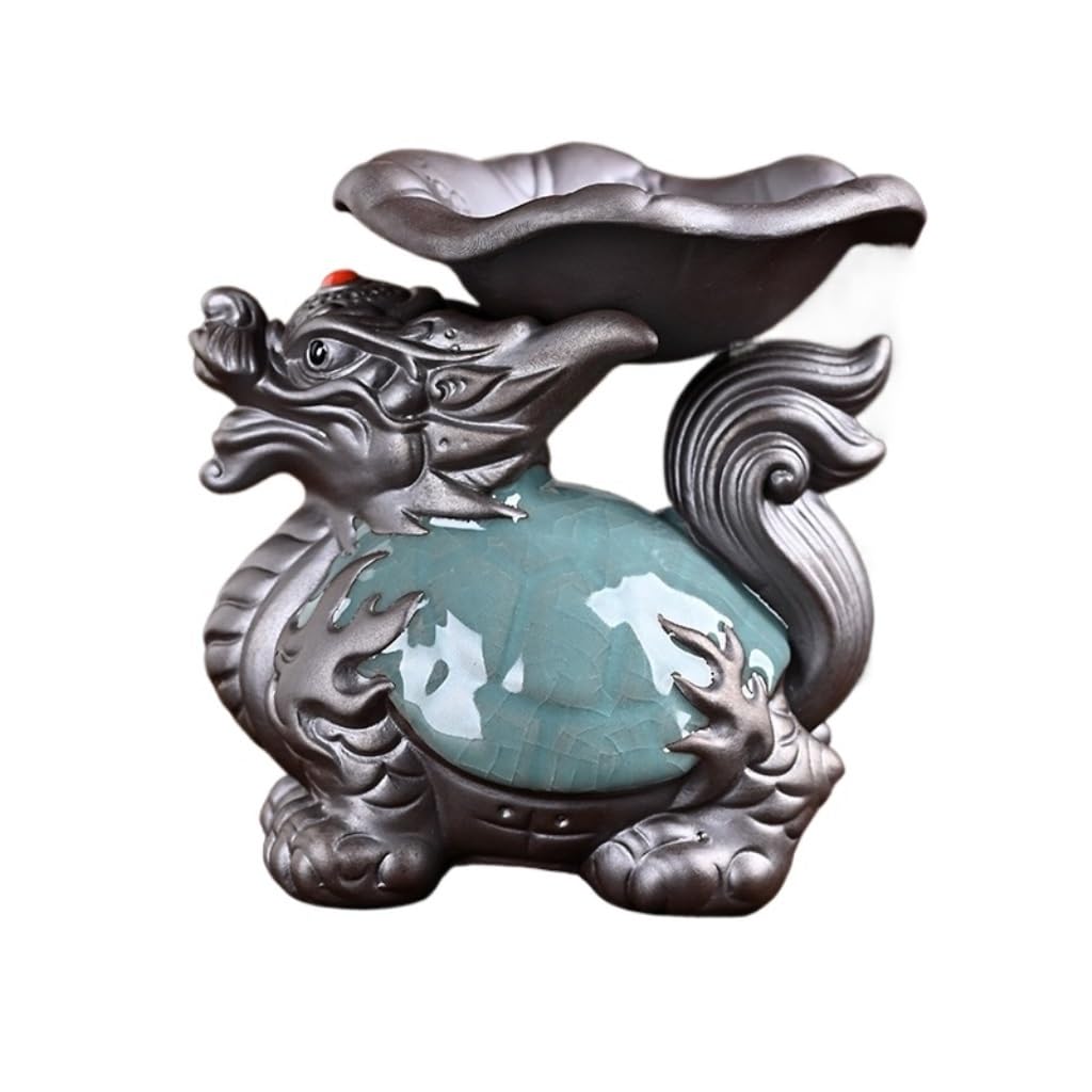 ENGENDER Kung Fu Tea Pet Chinese Ceramic Tea Pet Dragon Turtle Table Tray Decoration Suitable for Teahouses, Cafes, Offices
