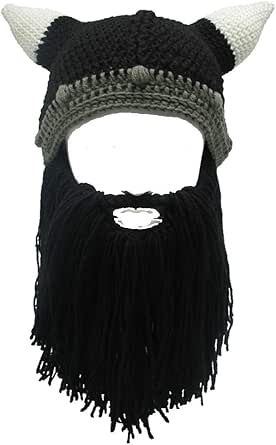 YEKEYI Barbarian Beard Beanie – Gestrickte Mütze Mit Abnehmbarem Bart Für Erwachsene & Kinder