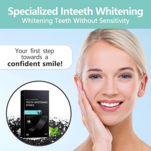 Image of Pap+ Charcoal Teeth Whitening Strips Professional Teeth Whitening Kit for Teeth Sensitive or Coffee Drinker, 28 Tooth Whitener Strips Easy to Use 14 Treatments by ECTEST