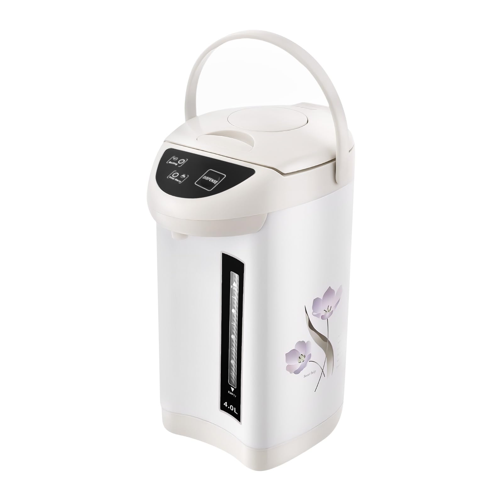 4L Electric Water Boiler Dispenser 750W, 20 Min Fast Boil, 24H Keep Warm, 3 Modes Button/Touch/Manual, with Anti-Dry Burn Protection, Water Level Window, 304 Stainless Steel (White)