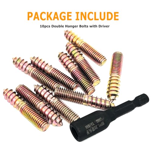 Image of generic 10pcs M8x40mm Hanger Bolts Double Headed Bolts Screw Kit,Self-Tapping Hanger Bolts Screw for Wood Furniture,with 1pcs M8x1.25mm Driver, Zinc-plated surface